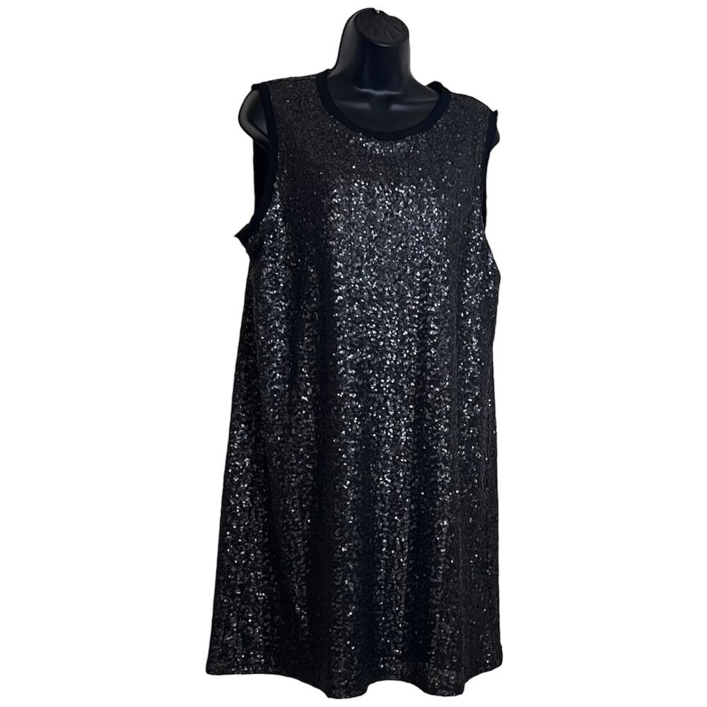 Lucky Brand Women's Sequin Shift Mini Dress in matte black Size: Large
